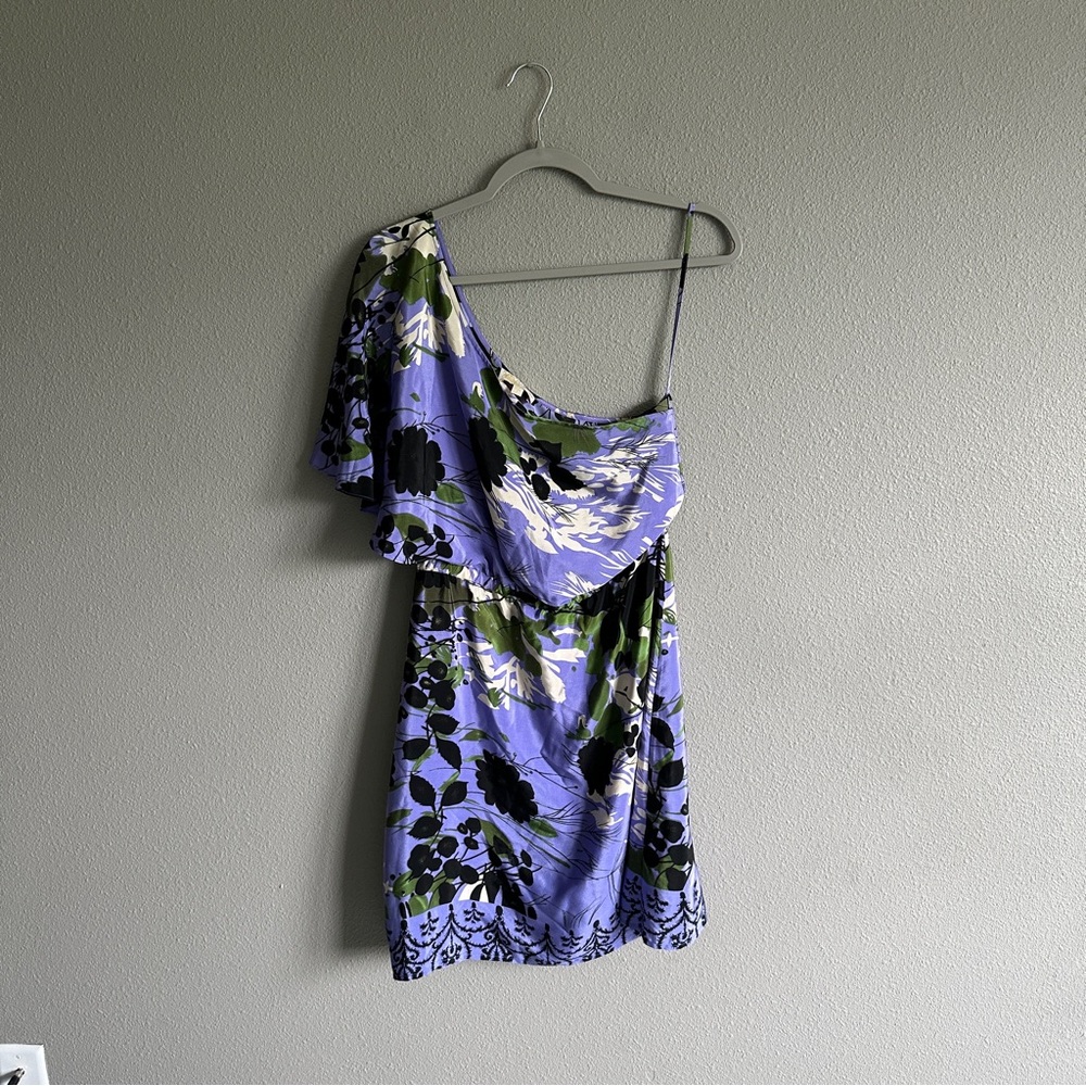 Plenty Frock! By Tracy Reese Silk Floral One-Shoulder Dress in Purple 4